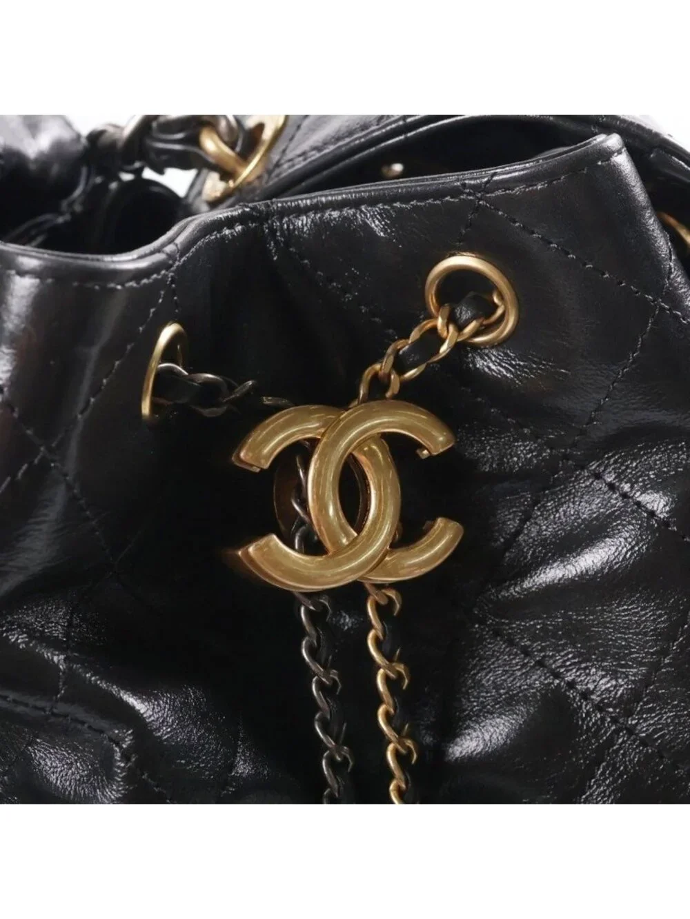 Chanel 25 Small Chain Shoulder Bag Black Caviar Leather Gold Silver